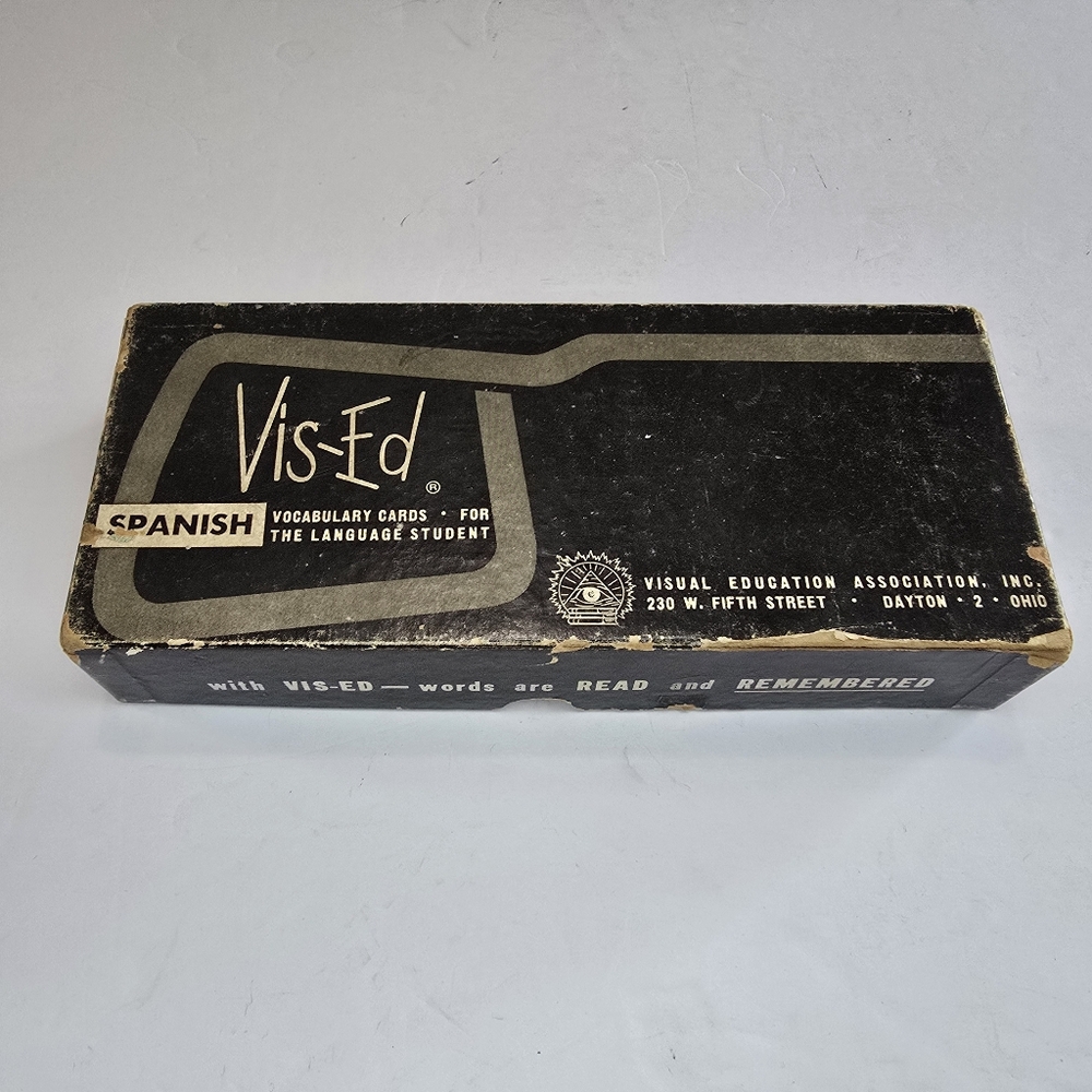 Vintage Vis-Ed Spanish Vocabulary Flash Cards Box,